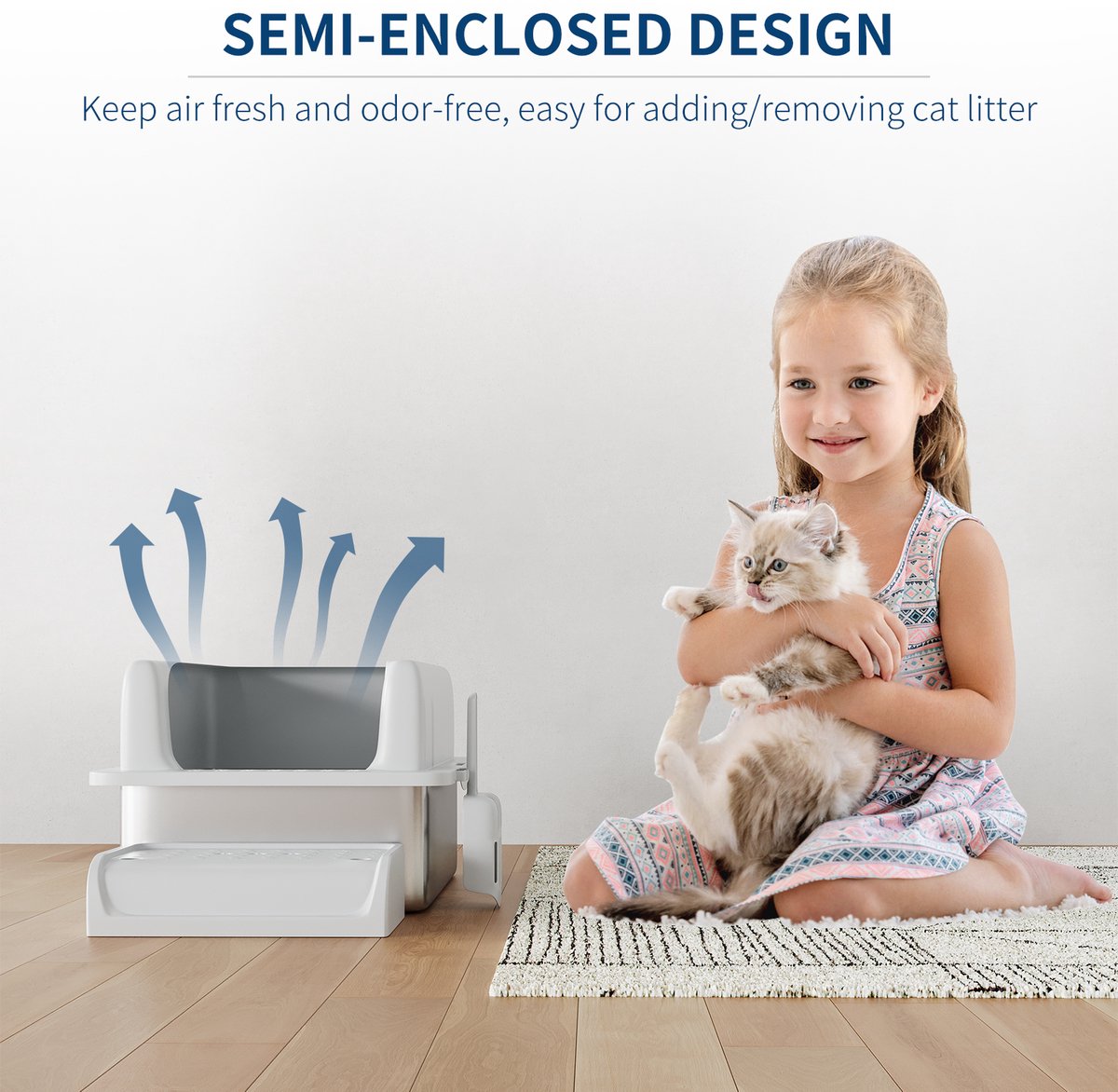Productfoto 1 van Kattenbak Met Hoge Zijkanten - Deksel, Trap En Strooischep - Lekvrij Geurbestendig Katentoilet - Voor Grote Katten En Meerkattenhuishouden - 60 x 40,6 x 30,5cm