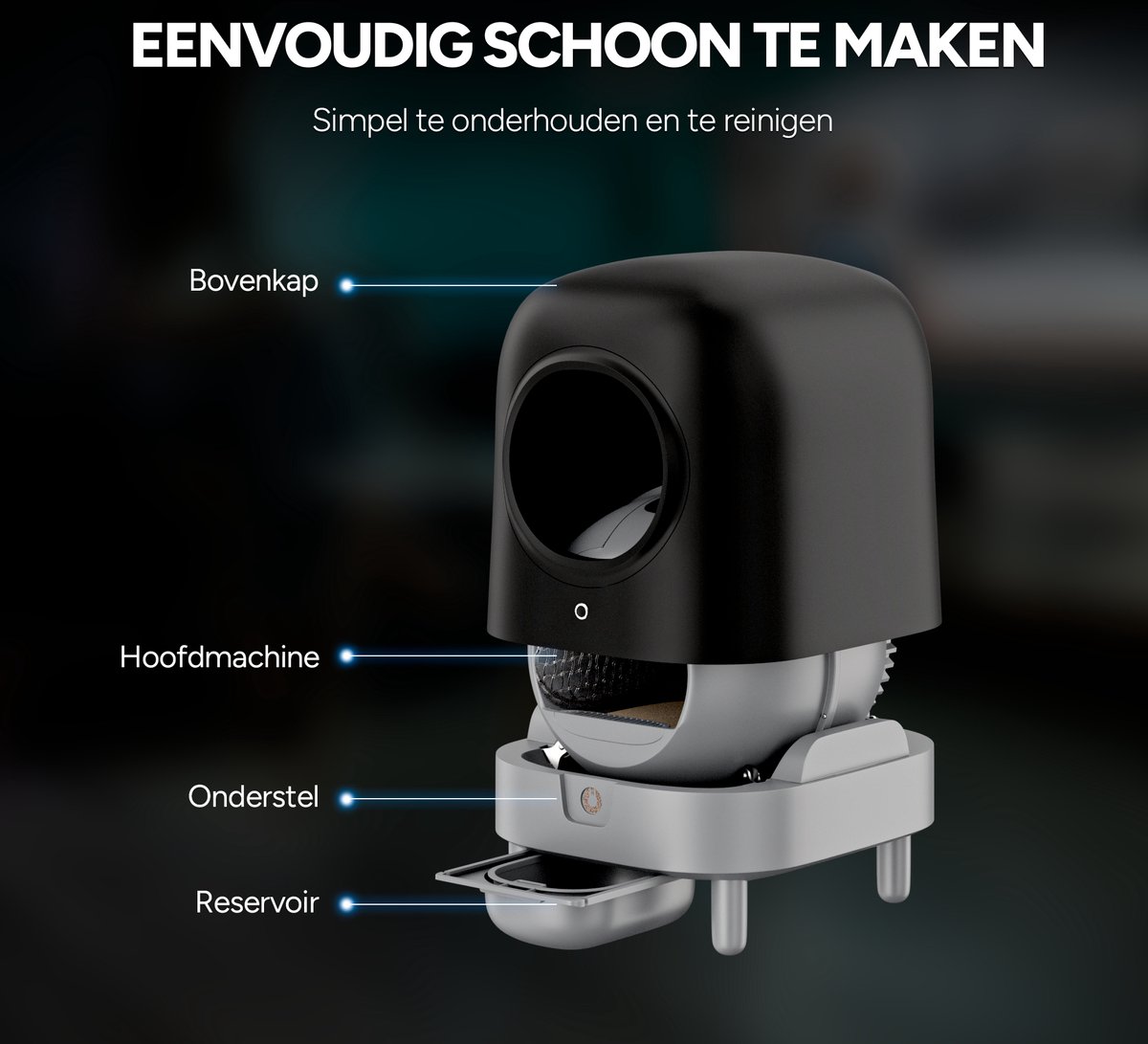 Miniatuur van productfoto 12 van Petree Cube Zelfreinigende Kattenbak Automatisch - met App - Zwart - incl Mat Luchtverfrisser en 1 rol Afvalzakje