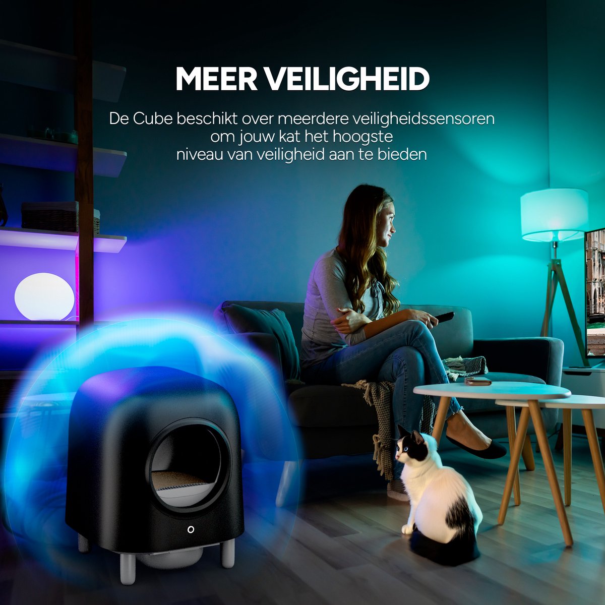 Miniatuur van productfoto 2 van Petree Cube Zelfreinigende Kattenbak Automatisch - met App - Zwart - incl Mat Luchtverfrisser en 1 rol Afvalzakje