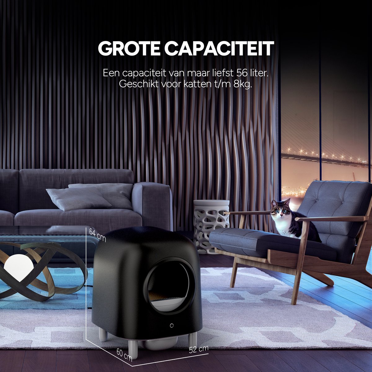 Miniatuur van productfoto 6 van Petree Cube Zelfreinigende Kattenbak Automatisch - met App - Zwart - incl Mat Luchtverfrisser en 1 rol Afvalzakje