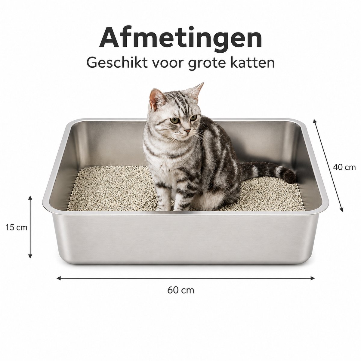 Miniatuur van productfoto 12 van YYCHAN RVS Kattenbak - Groot Open Kattentoilet - XXL - 60x40x15cm - Inclusief Siliconen Anti-slip - Hygiënisch & Anti-geur - XXL
