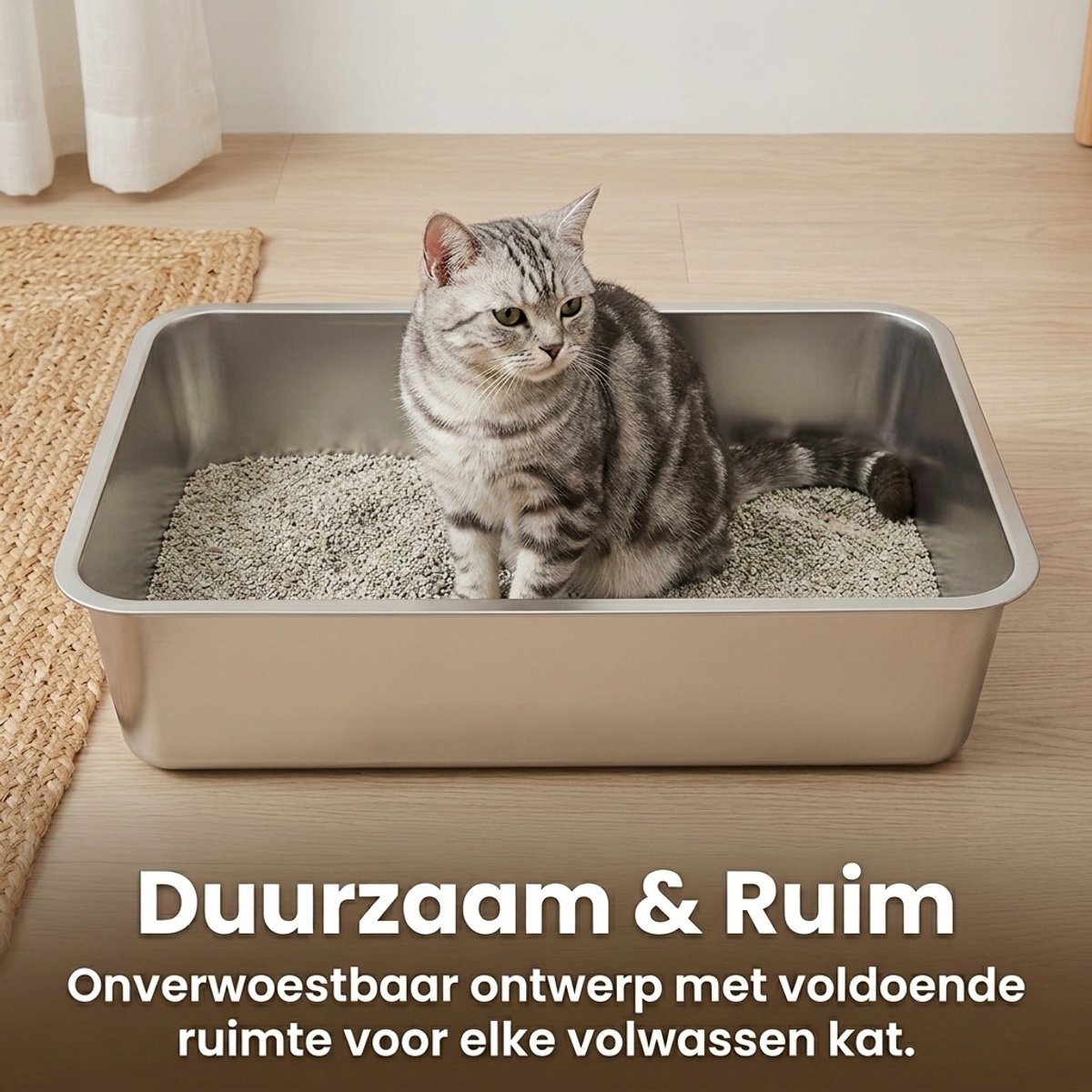 Miniatuur van productfoto 8 van YYCHAN RVS Kattenbak - Groot Open Kattentoilet - XXL - 60x40x15cm - Inclusief Siliconen Anti-slip - Hygiënisch & Anti-geur - XXL