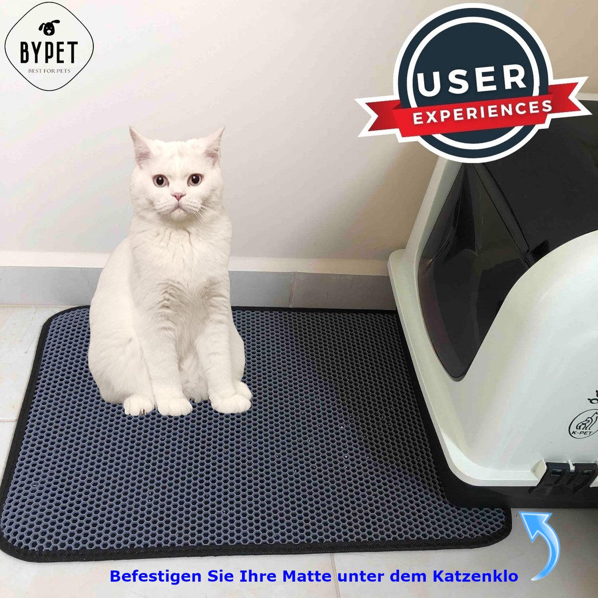 Miniatuur van productfoto 2 van Blue Eyes Kattenbakmat - Honingraat design - Grijs - 30 x 40 cm