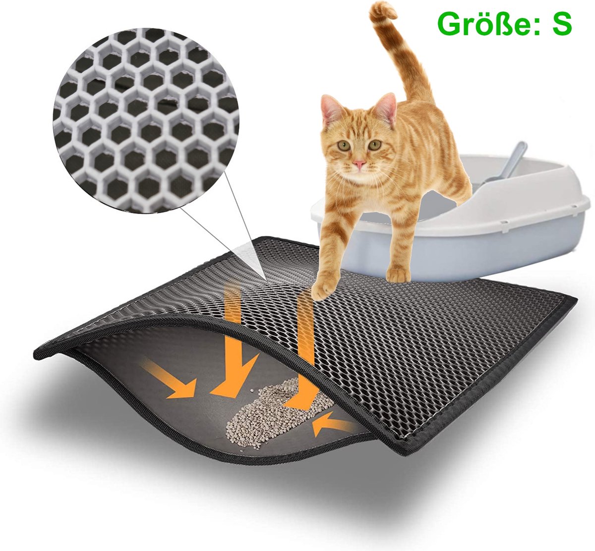 Miniatuur van productfoto 3 van Blue Eyes Kattenbakmat - Honingraat design - Grijs - 30 x 40 cm
