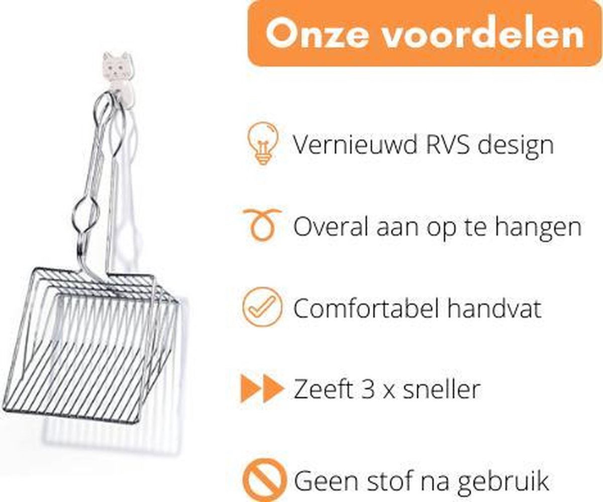 Productfoto 1 van Kattenbakschep voor Kattenbakvulling en Kattengrit – Kattenschep – Metaal RVS