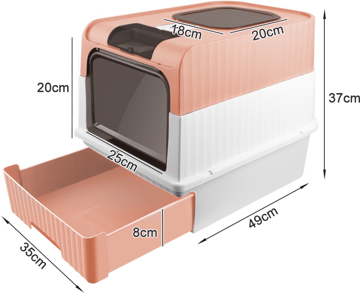 Miniatuur van productfoto 4 van PIPIPOXER Kattenbak met deksel Uittrekbare bak Schep 49*37*35 cm-Roze