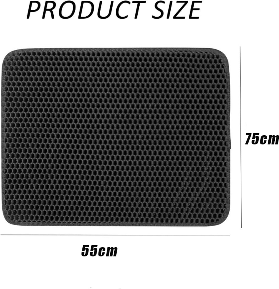 Productfoto 1 van Kattenbakmat - Grote kattenbakmat - Honingraat dubbellaags ontwerp - Antislip zacht ter bescherming van de klauwen van de kat wasbaar zwart 55 x 75 cm - Voorkomt dat kattenbakvulling wordt weggesleept geschikt voor binnenkattenbakken kan op de vloer