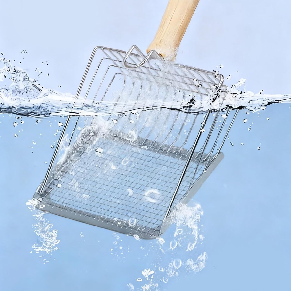 Productfoto 1 van 1 stuk - Kattenbakschep - Gegalvaniseerd ijzer - Fijne perforatie - Kattenpoepschep - Schep voor kattenbakvulling met mineraalzand/tofu - Geschikt voor het scheppen van kattenbakvulling en kattenpoep - 26*13 cm - Zilver
