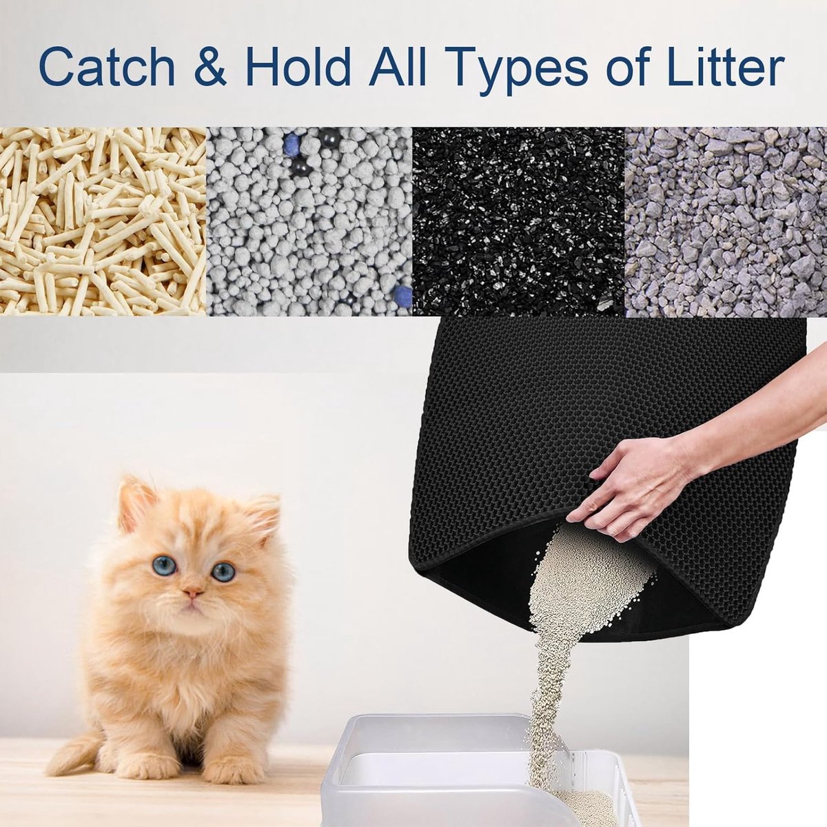 Productfoto 1 van Kattenbakmat - 40 x 50 cm - Waterdicht - Dubbele laag - Honingraatstructuur - Uitloopmat - Placemat Kat - Schoonloopmat Kattenbak - Kattenbak Accessoires - Katten Grit Opvanger - Katten Mat