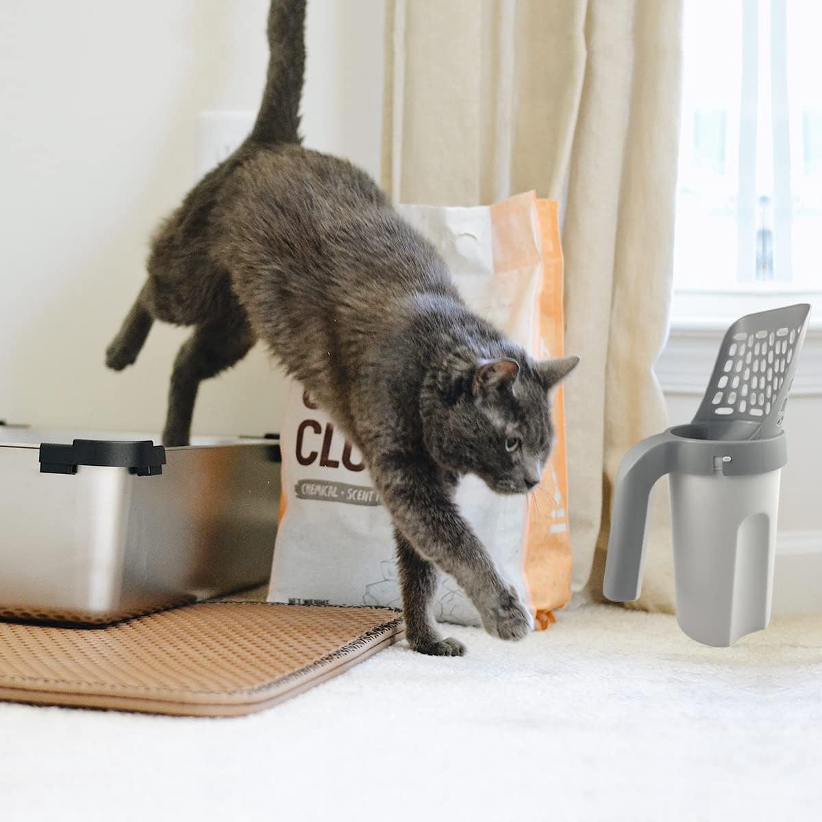 Miniatuur van productfoto 5 van Kattenbakschep - Met Opvangbak - Wordt geleverd met vuilniszak - Bevat 5 rollen opvangzakken - Vangt Onlasting Op - Kattenbakvulling Reinigen - Draagbare kattenbakemmer - Kattenbakschep - Geschikt voor dagelijkse reiniging - 13.5 *23.5 cm