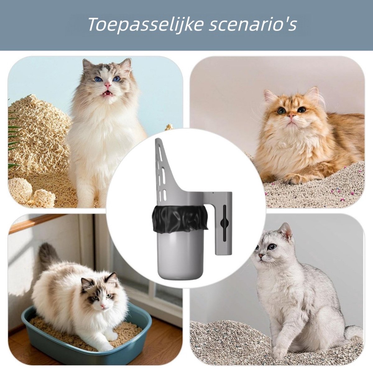 Productfoto 1 van 1-delig - Geïntegreerde kattenbakschep - Kattenpoepprikker met ingebouwde vuilniszakset - Verwijderbare schoonmaakbenodigdheden voor huisdieren - Grijs