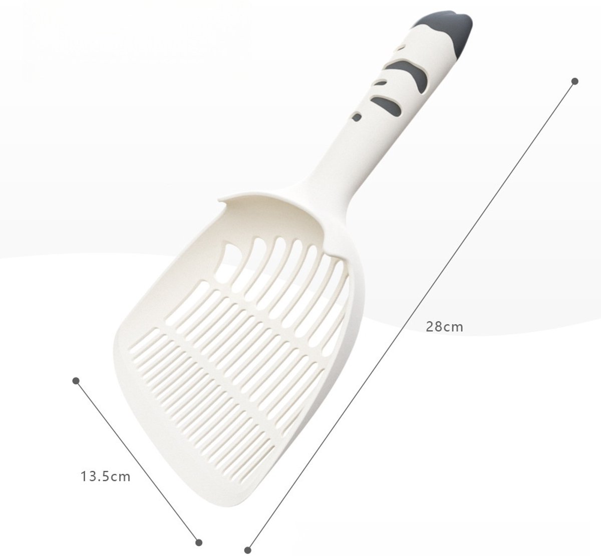 Productfoto 1 van 1 stuk - Kattenbakvulling schep - groot formaat - fijnmazig, geschikt voor biologisch afbreekbare tofu kattenbakvulling - drie-gaats gaas - wit-grijs
