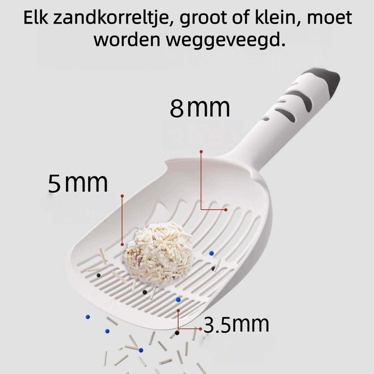 Miniatuur van productfoto 2 van 1 stuk - Kattenbakvulling schep - groot formaat - fijnmazig, geschikt voor biologisch afbreekbare tofu kattenbakvulling - drie-gaats gaas - wit-grijs