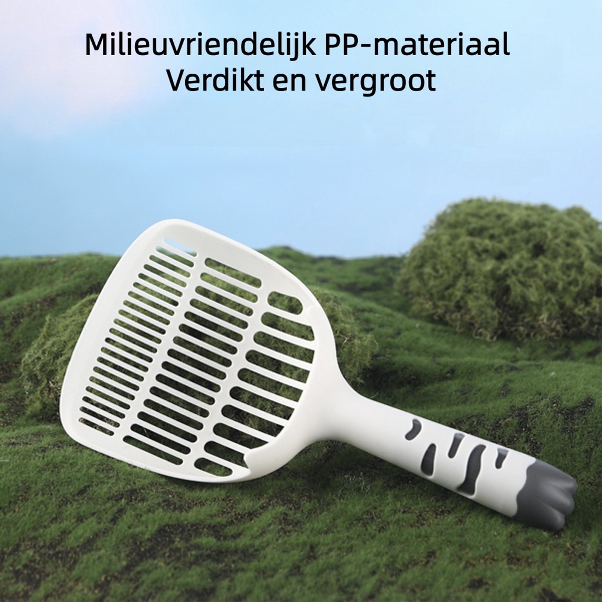 Miniatuur van productfoto 4 van 1 stuk - Kattenbakvulling schep - groot formaat - fijnmazig, geschikt voor biologisch afbreekbare tofu kattenbakvulling - drie-gaats gaas - wit-grijs