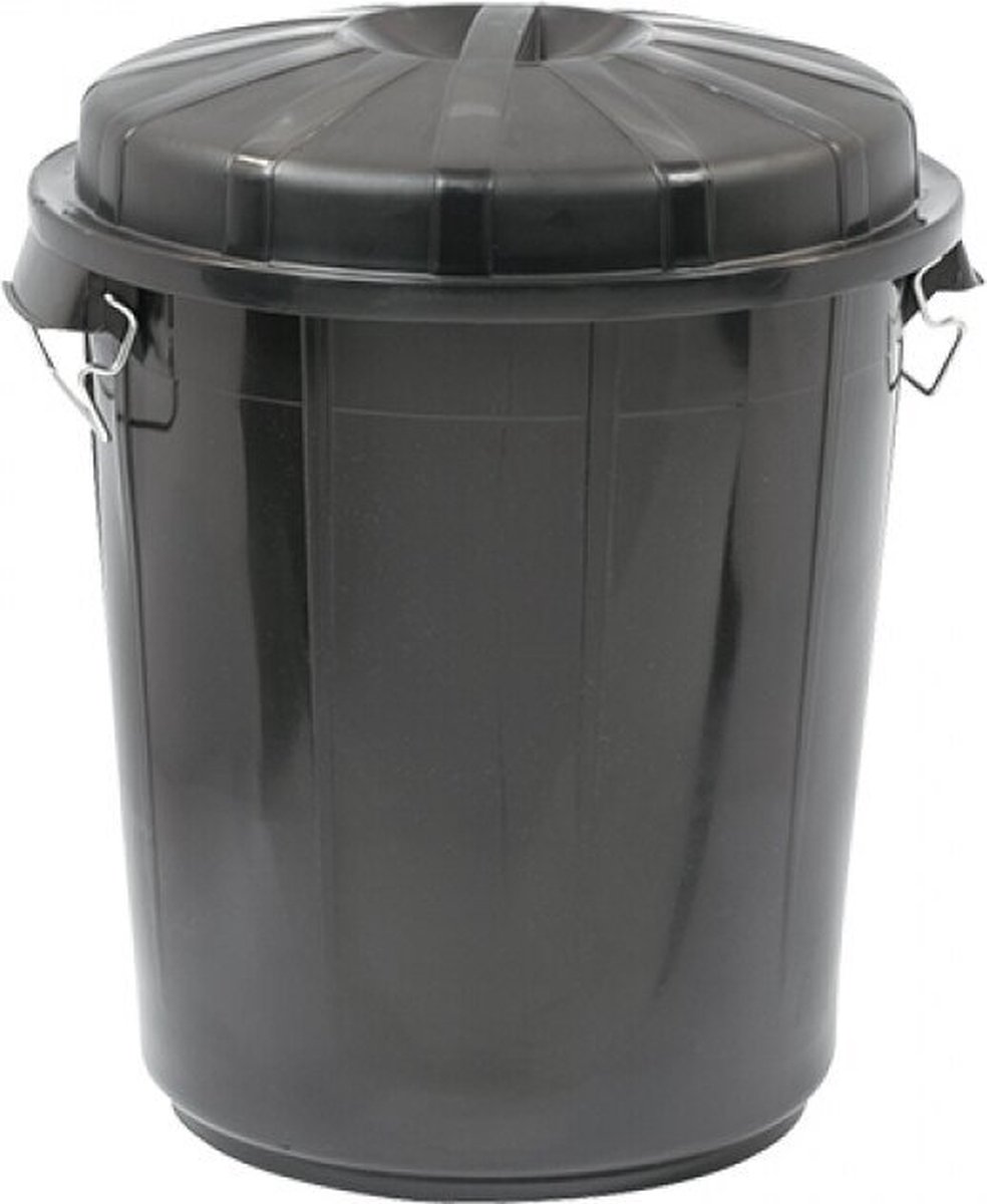Productfoto 1 van Meva - Universele Afvalbak met Deksel - 70L - Rond - Zwarte Polyethyleen