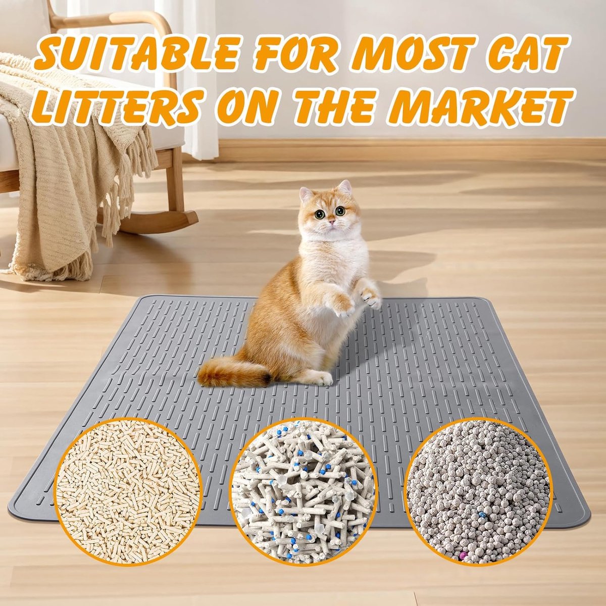 Productfoto 1 van Kattenbakmat - kattenbak mat - Kattenbakmat met waterdichte opstaande randen - 71 x 50 cm - Siliconen kattenbakmat - Grijs
