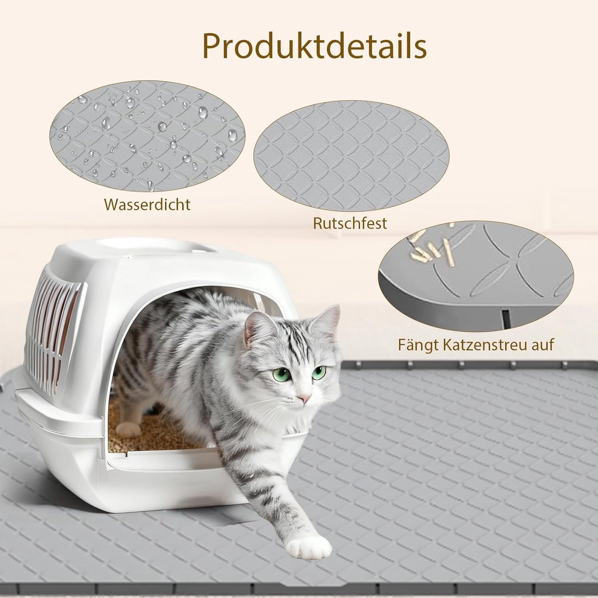 Miniatuur van productfoto 2 van Kattenbakmat - kattenbak mat - Anti-kattenbakmat - Siliconen - 86x56 cm - Grijs
