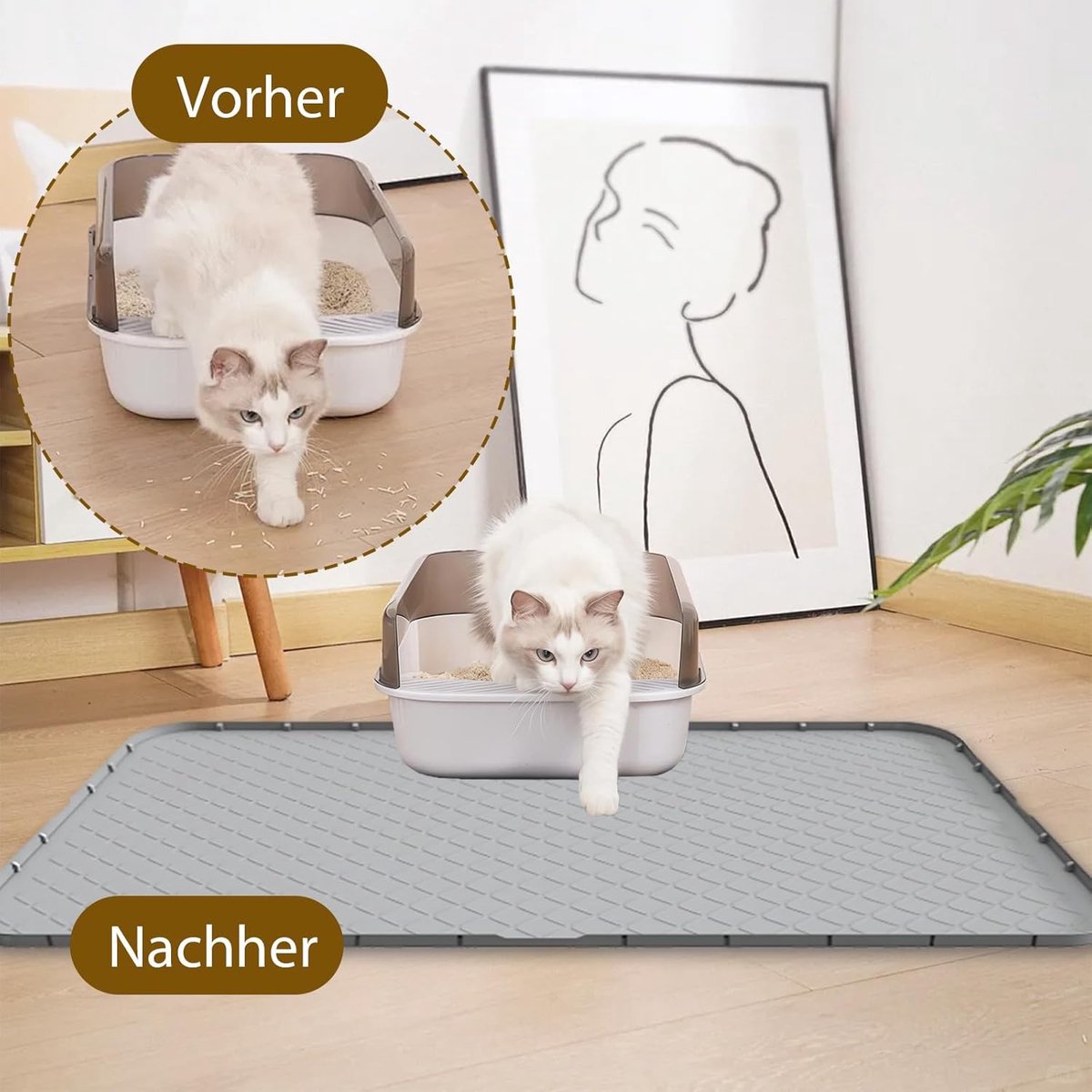 Miniatuur van productfoto 3 van Kattenbakmat - kattenbak mat - Anti-kattenbakmat - Siliconen - 86x56 cm - Grijs