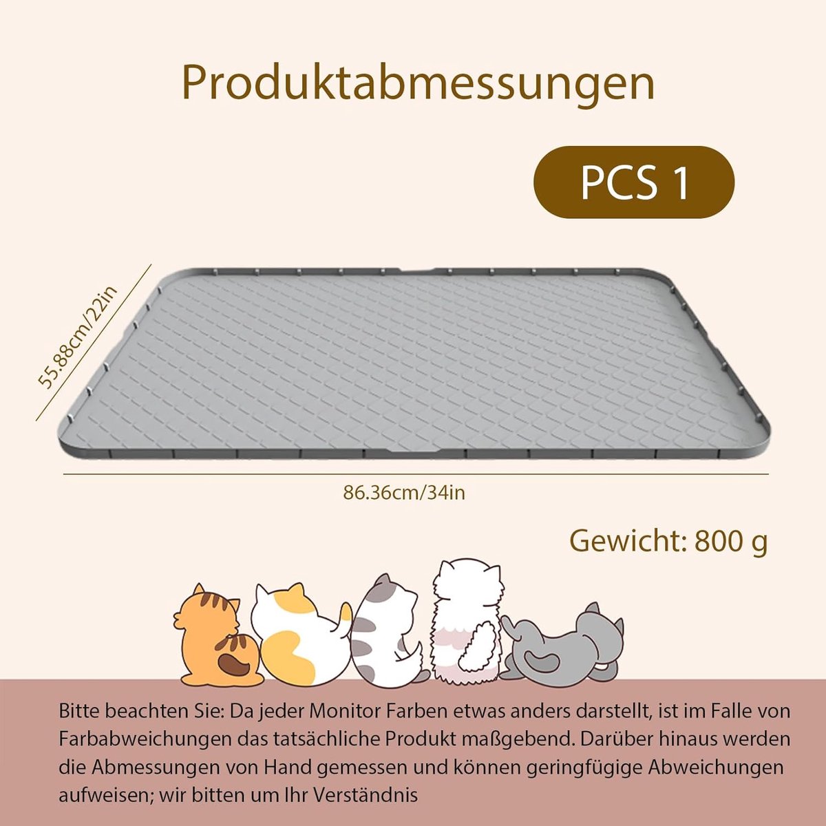 Miniatuur van productfoto 5 van Kattenbakmat - kattenbak mat - Anti-kattenbakmat - Siliconen - 86x56 cm - Grijs