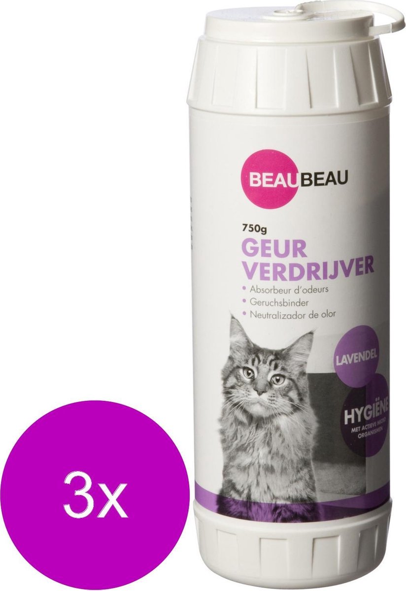 Productfoto 1 van Happy Home Kattenbak Geurverdrijver - Kattenbakreinigingsmiddelen - 3 x 750 g Lavendel