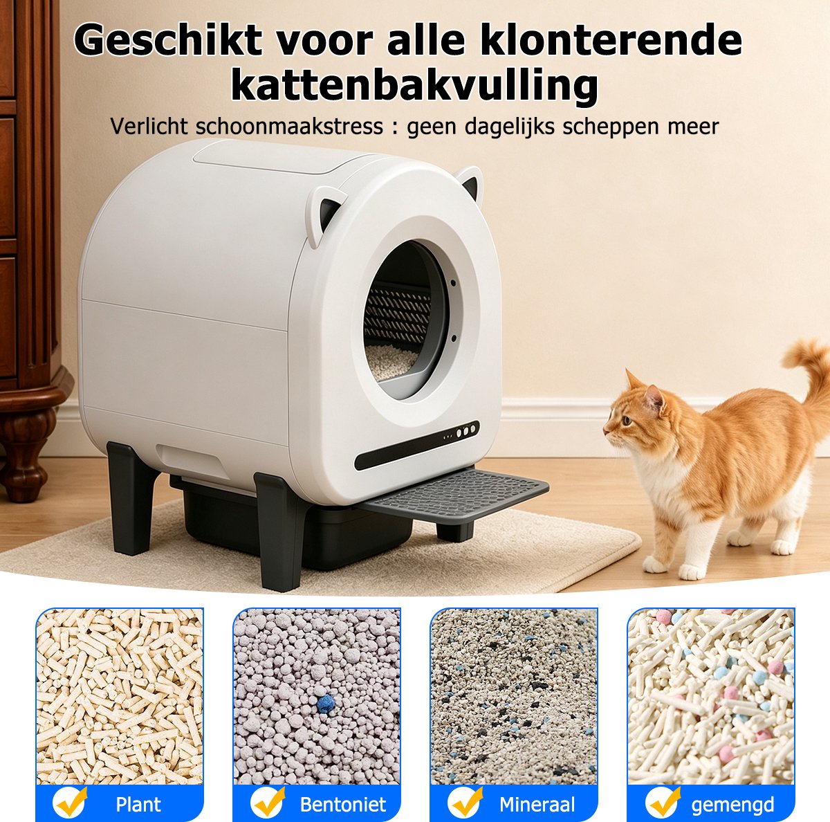 Miniatuur van productfoto 5 van Automatische Kattenbak XXL - Zelfreinigend Electrische Kattenbak - Bedienen via App - 90L + 11L - Incl stekkeradapter en 3 rollen Kattenbakzakken - Slimme Waarschuwing - Gezondheidsbewaking - Incl. Kattenbakmat