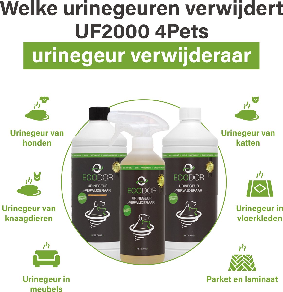 Miniatuur van productfoto 2 van Ecodor UF2000 4Pets - Urinegeur Verwijderaar - 2x 500ml - Katten zindelijkheidstraining