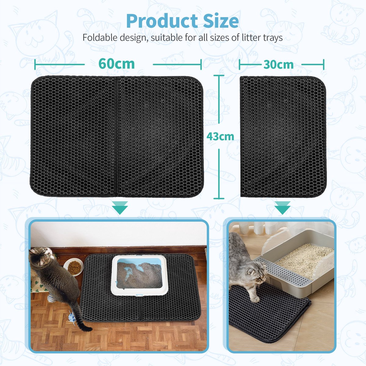 Miniatuur van productfoto 10 van Kattenbakmat - Kattenmat Met Filter - Kattenbak Accessoires - Grit Opvanger - 3 lagen - Waterdicht - 60x45 cm - Opvouwbaar - Zwart