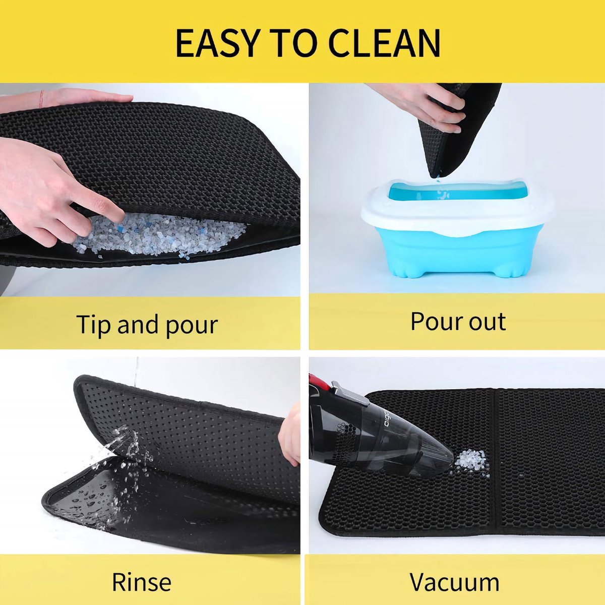 Miniatuur van productfoto 2 van Kattenbakmat - Kattenmat Met Filter - Kattenbak Accessoires - Grit Opvanger - 3 lagen - Waterdicht - 60x45 cm - Opvouwbaar - Zwart