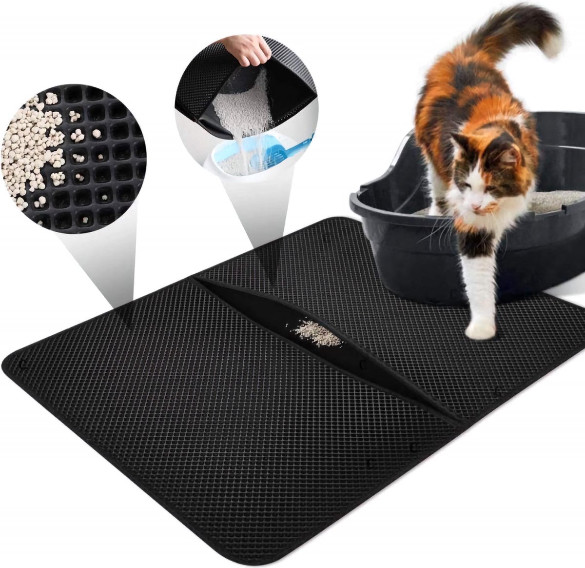 Miniatuur van productfoto 3 van Kattenbakmat - Kattenmat Met Filter - Kattenbak Accessoires - Grit Opvanger - 3 lagen - Waterdicht - 60x45 cm - Opvouwbaar - Zwart