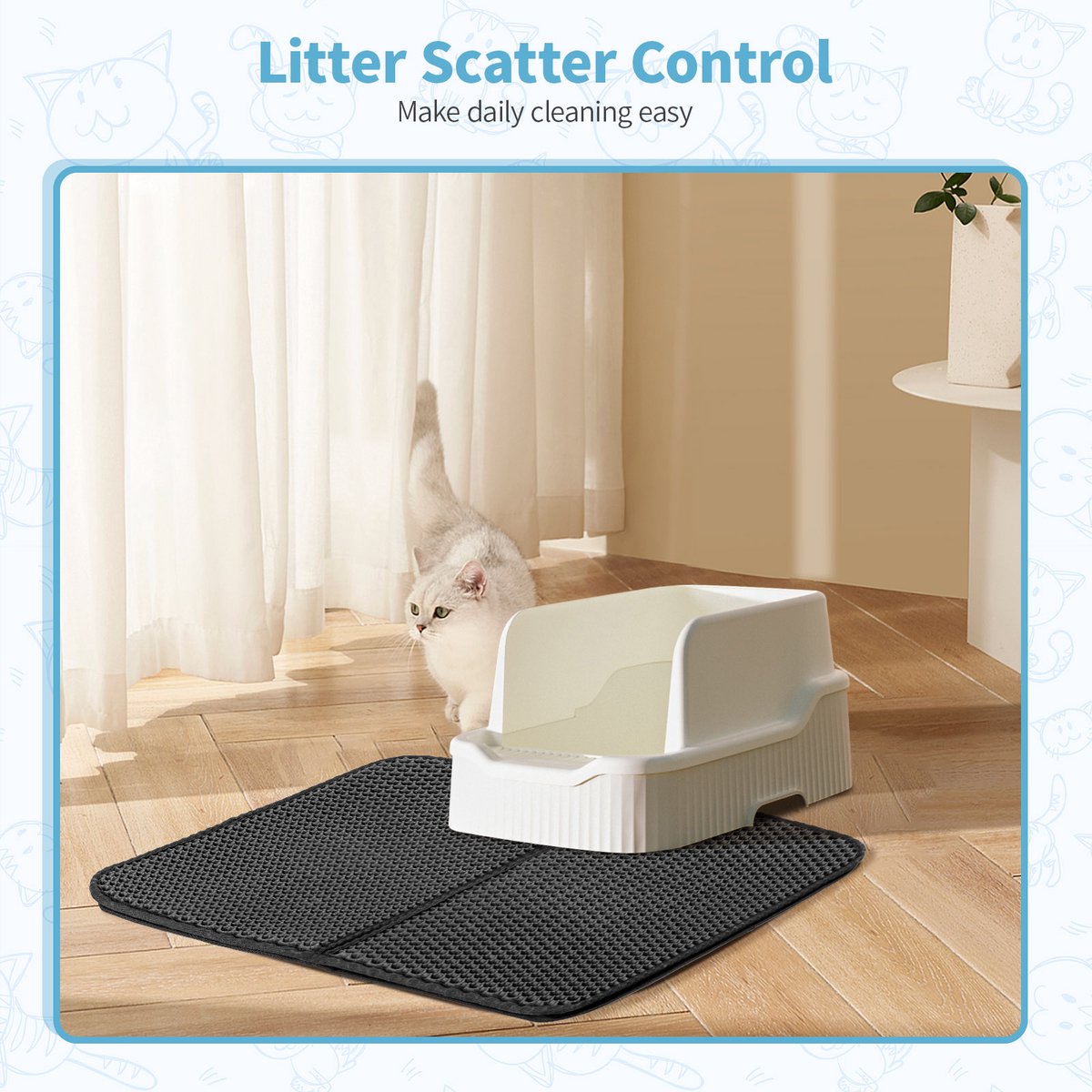 Miniatuur van productfoto 8 van Kattenbakmat - Kattenmat Met Filter - Kattenbak Accessoires - Grit Opvanger - 3 lagen - Waterdicht - 60x45 cm - Opvouwbaar - Zwart
