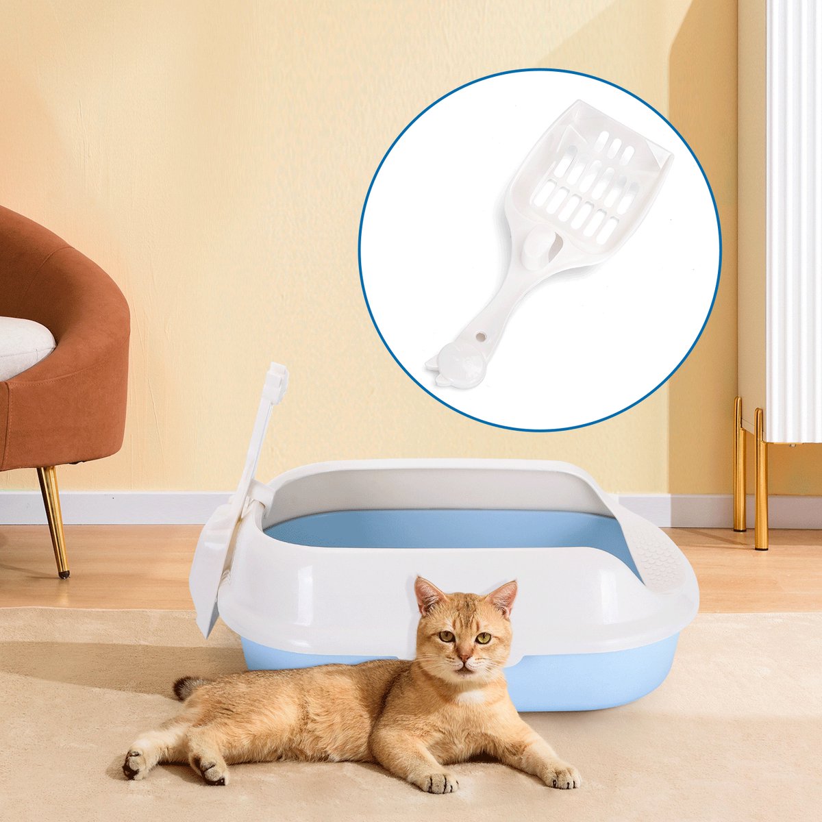 Miniatuur van productfoto 3 van Nobleza Kattenbak met Schepje - Kleine open kattenbak - S - Blauw