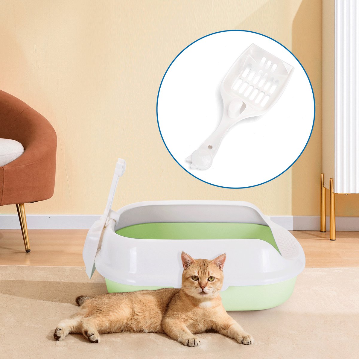 Miniatuur van productfoto 3 van Nobleza Kleine kattenbak met schepje - Maat S - Open kattenbak voor kitten - Groen