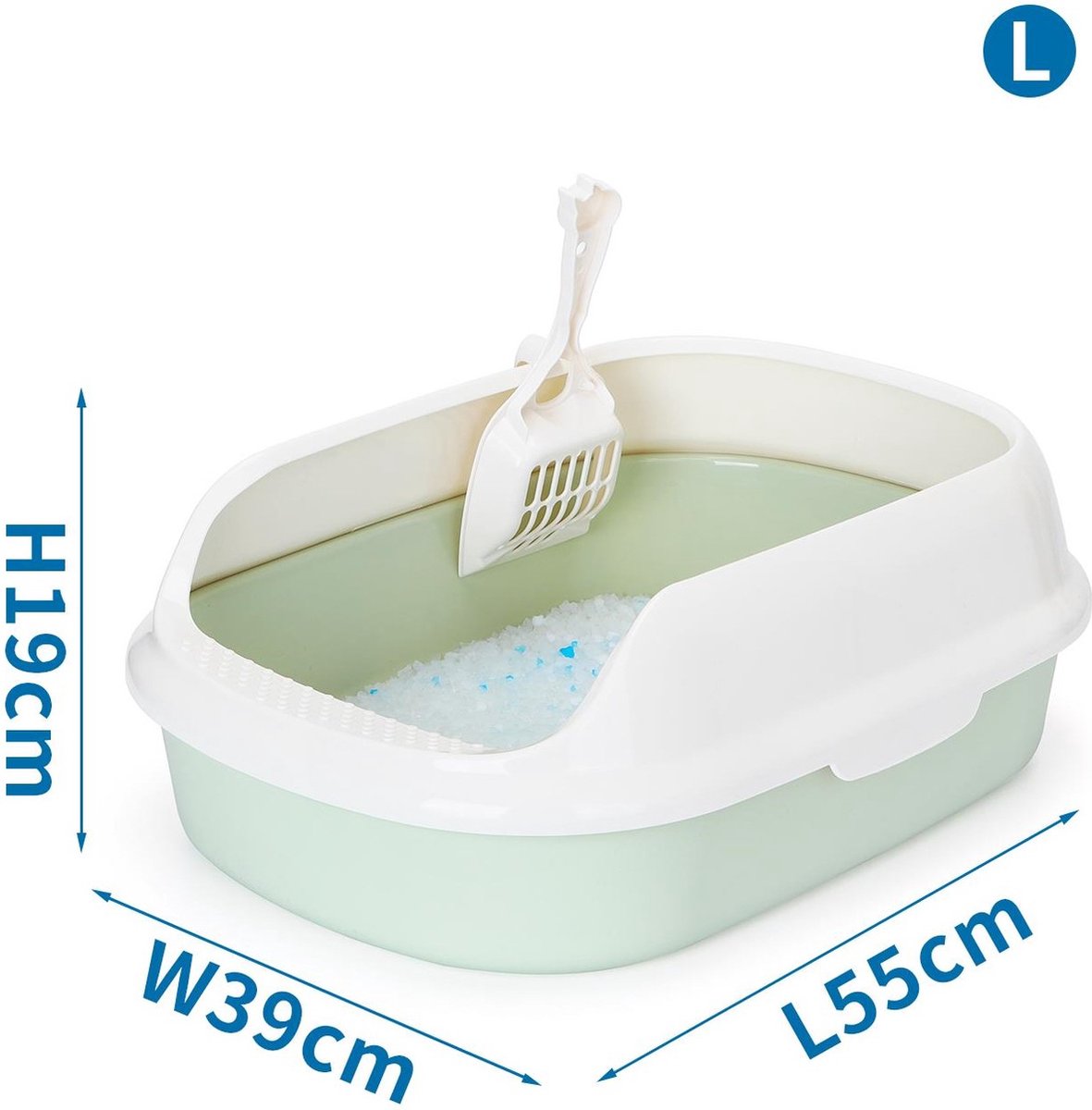 Productfoto 1 van Nobleza open kattenbak - Maat L - L55xB39xH19 cm - Kattentoilet - Katten toilet - Grote open kattenbak - Groen