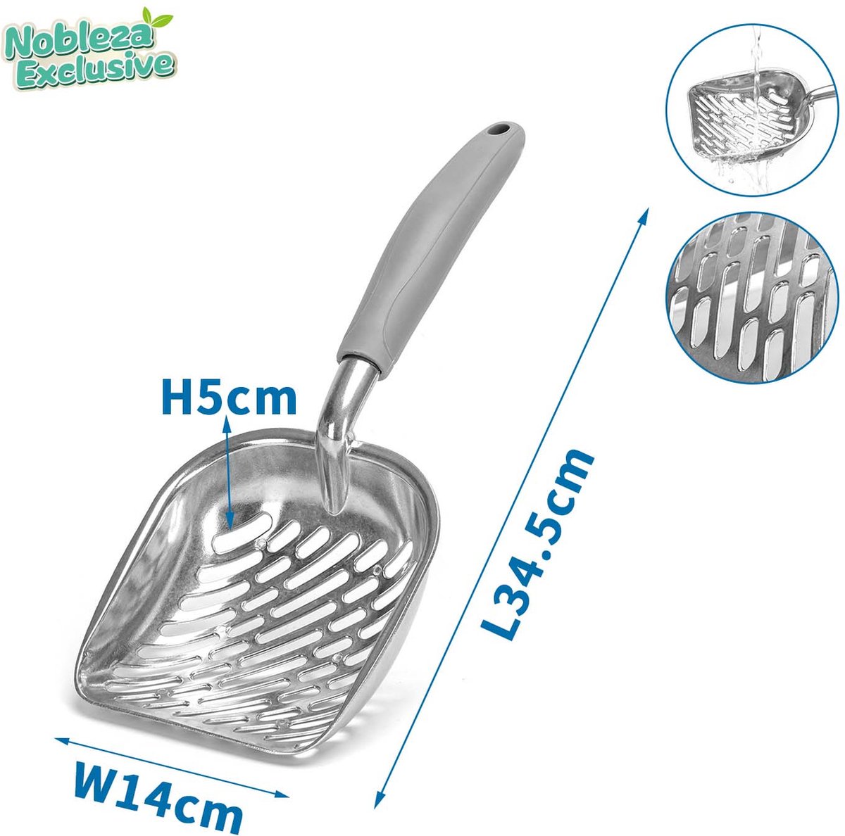 Productfoto 1 van Nobleza Kattenbakschep - Schep kattenbak - Grote kattenbakschep - Schep kattentoilet - Aluminium - Metaal