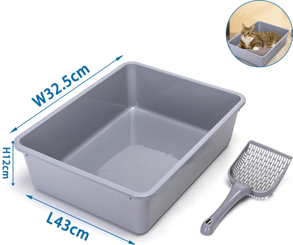 Miniatuur van productfoto 3 van Nobleza Open Kattenbak met Schepje - Kattentoilet - 43 x 32,5 x 12 cm - Grijs
