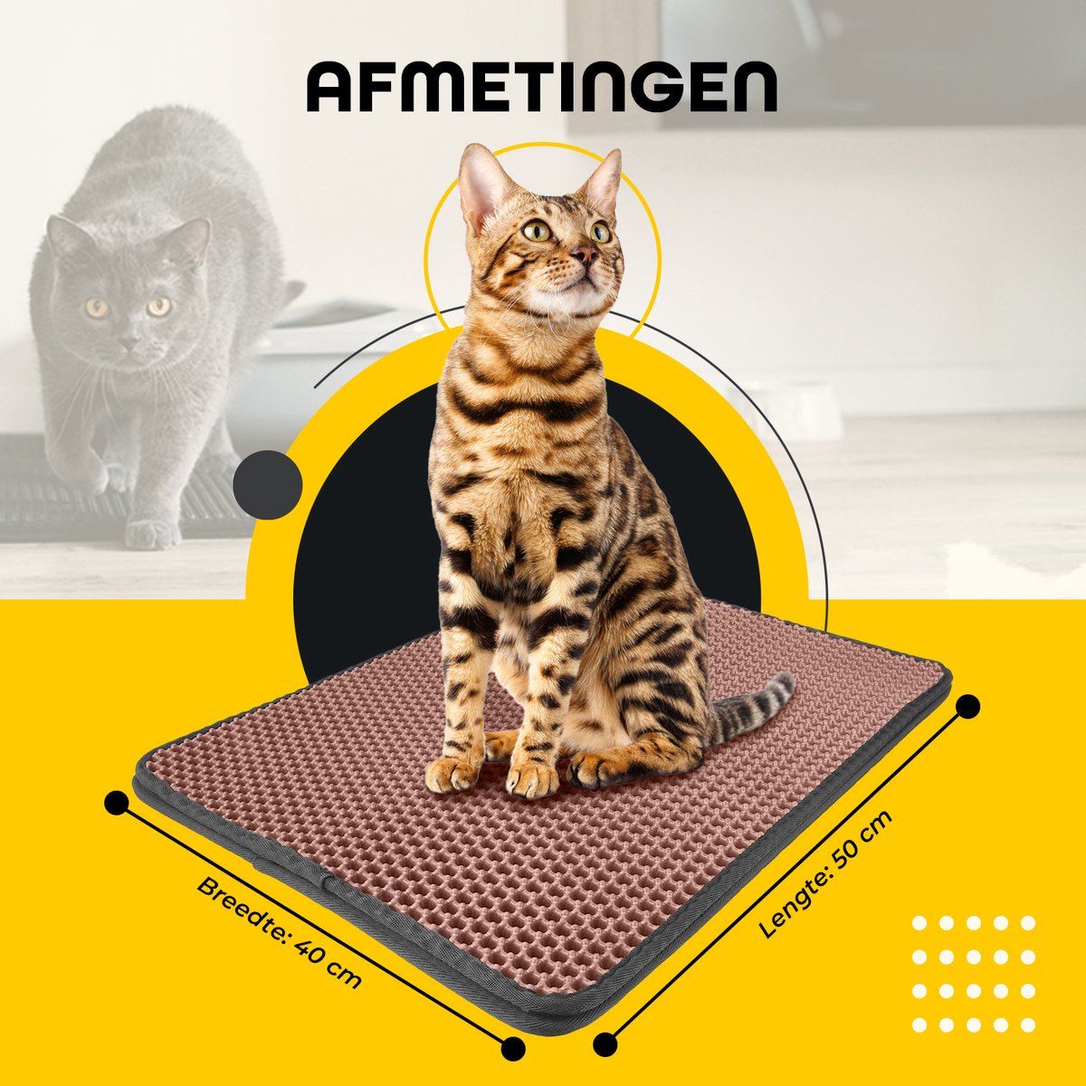 Miniatuur van productfoto 2 van Kattenbakmat Grit Opvanger - Mat voor Kattenbak - Uitloopmat 40 X 50 CM - Kattenmat Schoonloopmat