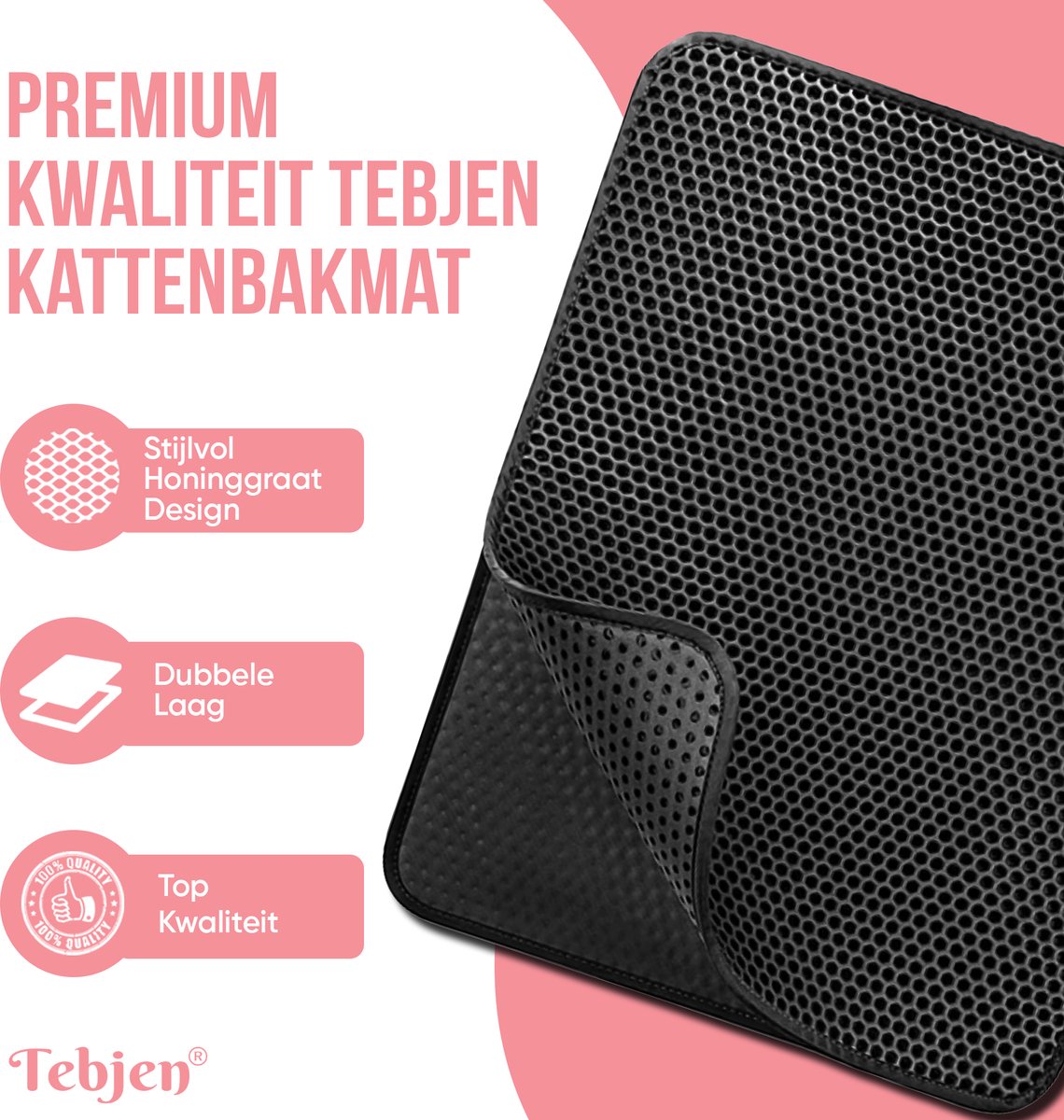 Productfoto 1 van TEBJEN Kattenbakmat – 40cm * 50cm - Kattenbak Mat Grit Opvanger - Schoonloop Katten mat – Dubbele Waterdichte Laag – Uitloopmat Kattenbak – Kattenbak Accessoires - Met Speelgoedmuisje En Schepje - Zwart