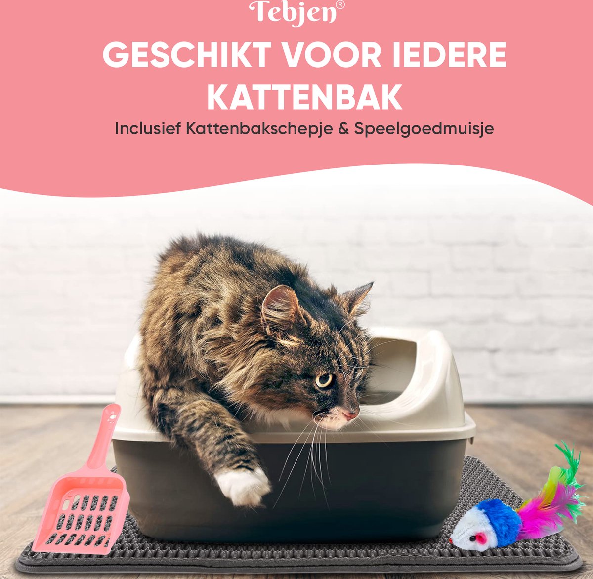 Productfoto 1 van TEBJEN XXL Kattenbakmat - 55cm * 75cm - Met Speelgoedmuisje En Schepje - Schoonloopmat Kattenbak – Katten Grit Opvanger – Dubbele Waterdichte Laag – Uitloopmat Kattenbak – Kattenverzorging – Kattenbak Accessoires - Kat Benodigdheden - Zwart