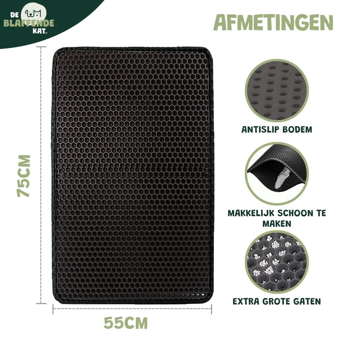 Miniatuur van productfoto 4 van De Blaffende Kat Kattenbakmat - Maat L - Uitloopmat kattenbak - Kattenbak Mat Zwart