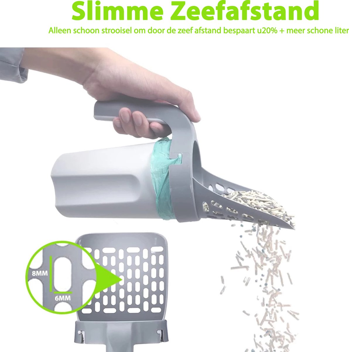 Productfoto 1 van Kattenbakschep – Kattenbak Schep – Kattenschep met container - Ergonomisch – Grijs - Huisdieren - Katten