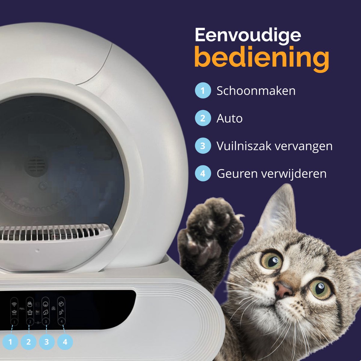 Productfoto 1 van Viervoeter Fresh 2 Modern - Automatische Zelfreinigende Kattenbak – Bedienen via App – 65L - incl drinkfontein, matje en 3 rollen opvangzakjes
