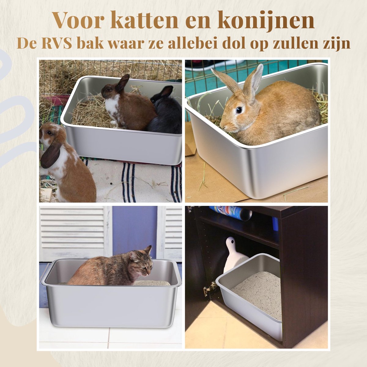 Miniatuur van productfoto 6 van Kattenbak RVS XXL – Gemakkelijk schoon te maken – Geurvrij, Lekvrij en Vlekvrij – 60x40x15cm – Roestvrijstalen Kattentoilet – Grote Kattenbak voor Katten en Konijnen