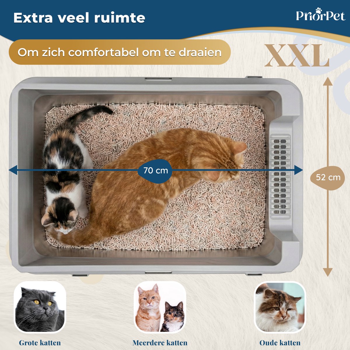 Productfoto 1 van Kattenbak RVS XXL Groot – Extra Grote RVS voor Grote Katten & 2 Katten – Stainless Steel Litter Box – Hoge Rand, Lekvrij & Geringe Geurvorming – Met Schep – 71×52×30 cm