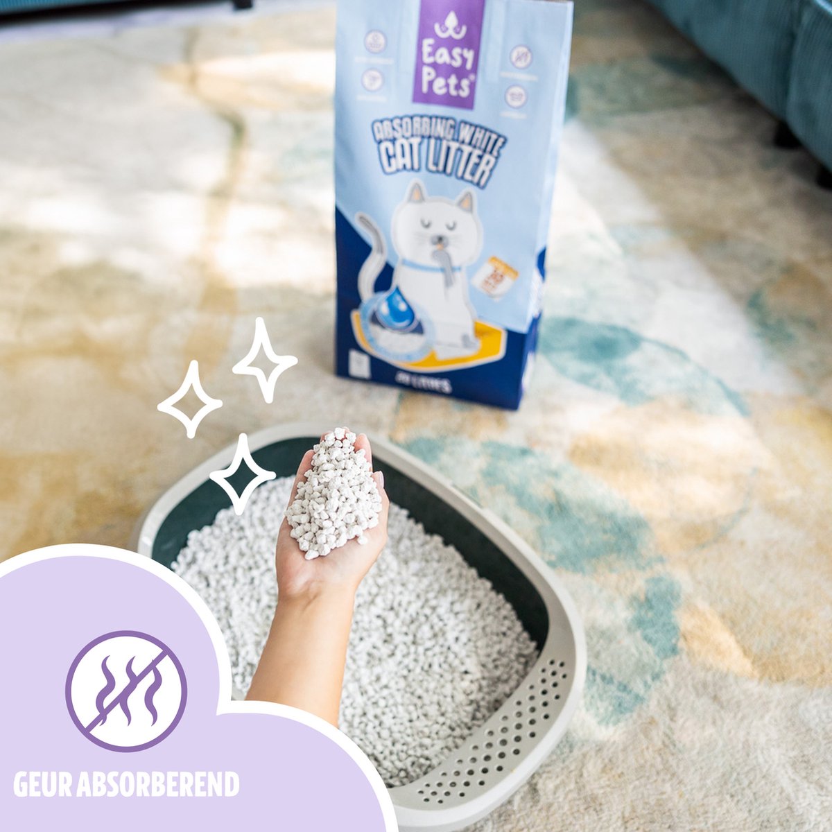 Miniatuur van productfoto 6 van EasyPets Kattenbakvulling 20L - Absorberend Wit - Extra Geurcontrole - Hygiëne