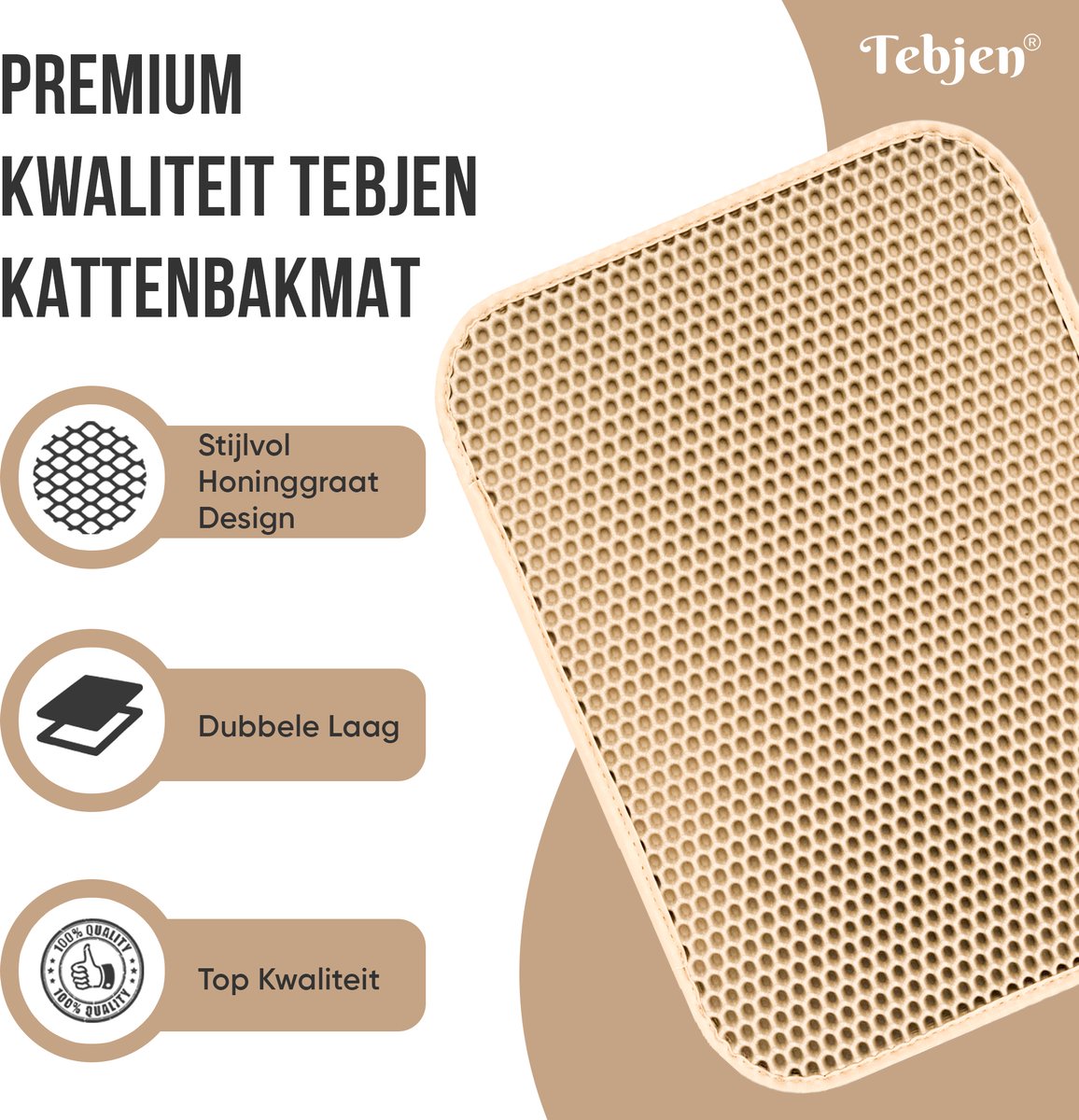 Miniatuur van productfoto 2 van TEBJEN Kattenbakmat – 40cm * 50cm - Kattenbak Mat Grit Opvanger - Schoonloop Katten mat – Dubbele Waterdichte Laag – Uitloopmat Kattenbak – Kattenbak Accessoires - Met Speelgoedmuisje En Schepje - Licht Bruin