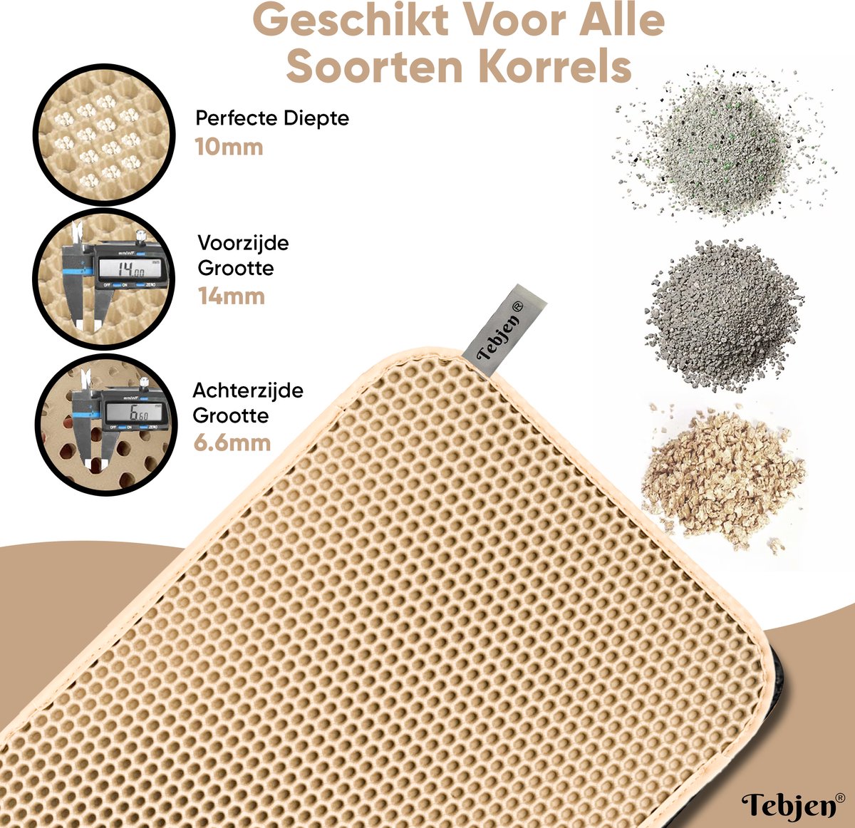 Miniatuur van productfoto 3 van TEBJEN Kattenbakmat – 40cm * 50cm - Kattenbak Mat Grit Opvanger - Schoonloop Katten mat – Dubbele Waterdichte Laag – Uitloopmat Kattenbak – Kattenbak Accessoires - Met Speelgoedmuisje En Schepje - Licht Bruin