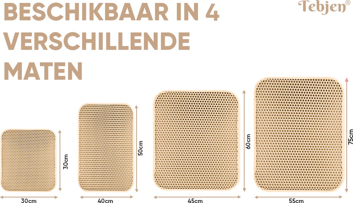 Miniatuur van productfoto 7 van TEBJEN Kattenbakmat – 40cm * 50cm - Kattenbak Mat Grit Opvanger - Schoonloop Katten mat – Dubbele Waterdichte Laag – Uitloopmat Kattenbak – Kattenbak Accessoires - Met Speelgoedmuisje En Schepje - Licht Bruin