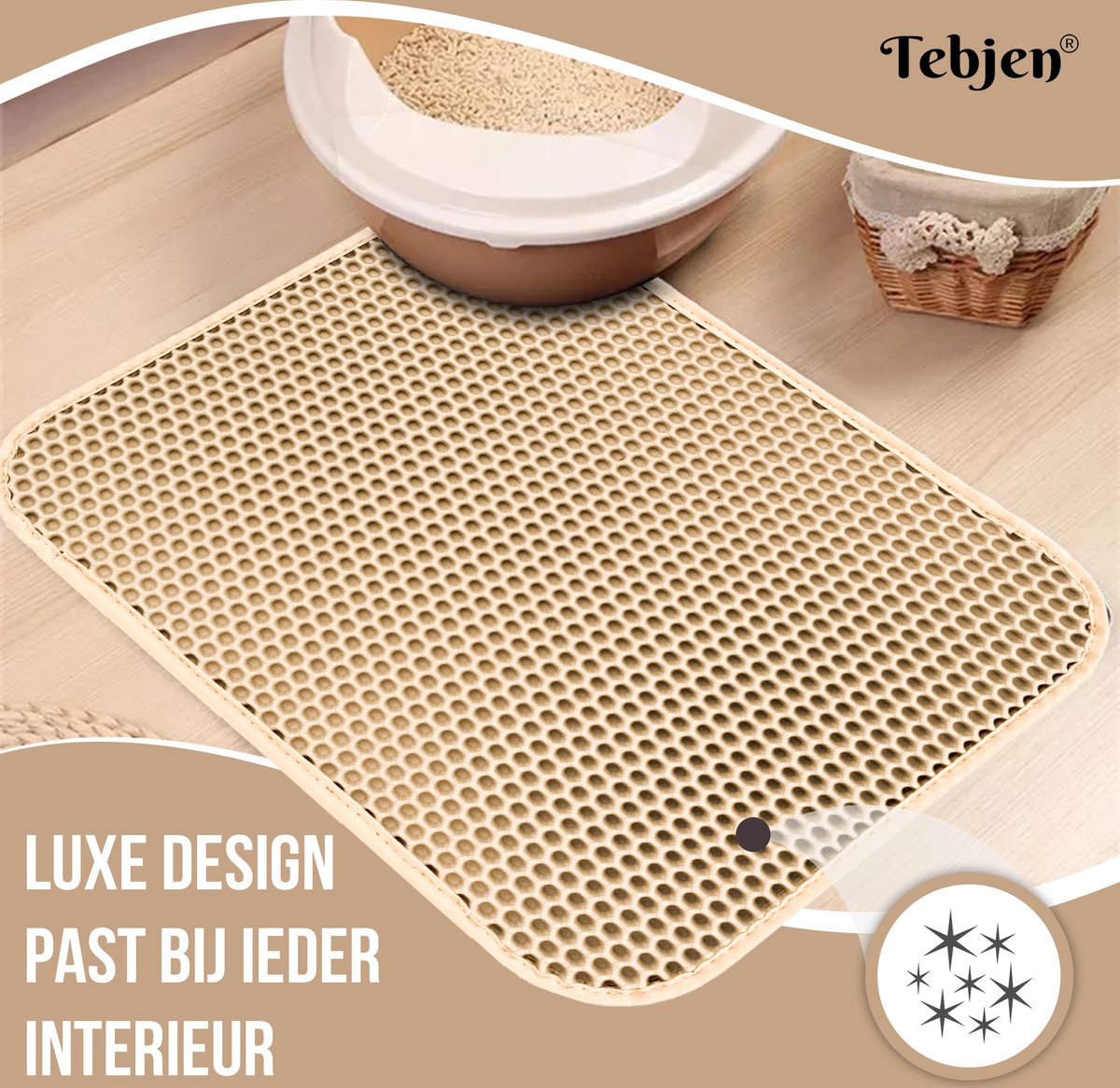 Miniatuur van productfoto 8 van TEBJEN Kattenbakmat – 40cm * 50cm - Kattenbak Mat Grit Opvanger - Schoonloop Katten mat – Dubbele Waterdichte Laag – Uitloopmat Kattenbak – Kattenbak Accessoires - Met Speelgoedmuisje En Schepje - Licht Bruin