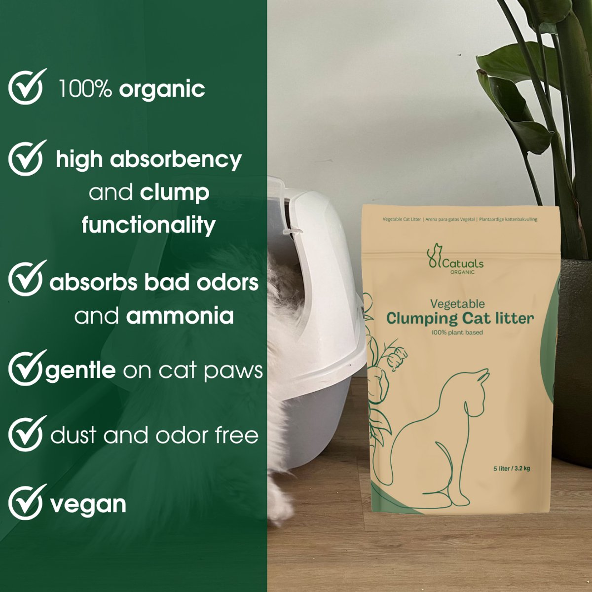 Miniatuur van productfoto 2 van 5L Catuals Plantaardige kattenbakvulling met appelmelasse | Klontvormend | Stofarm