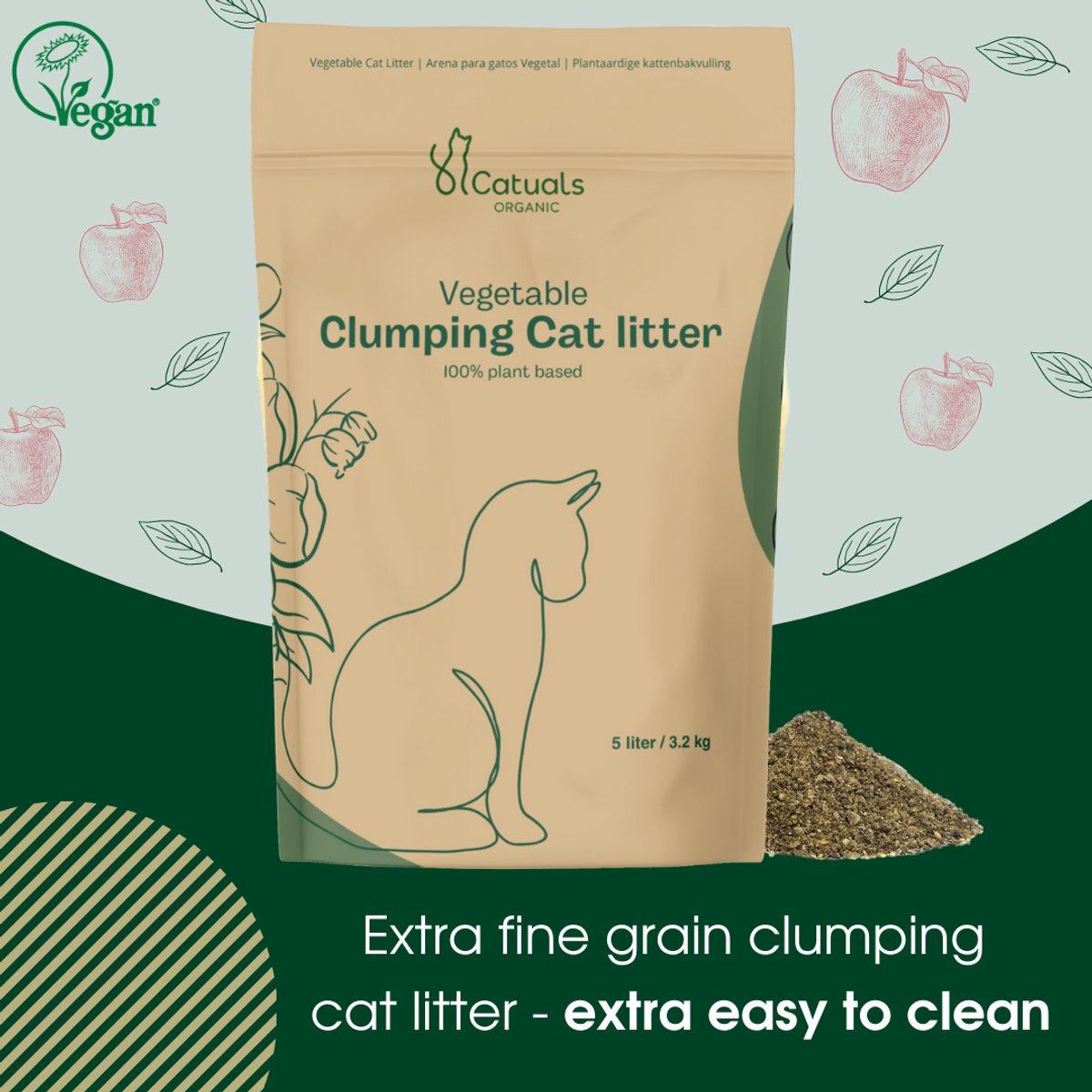 Miniatuur van productfoto 3 van 5L Catuals Plantaardige kattenbakvulling met appelmelasse | Klontvormend | Stofarm